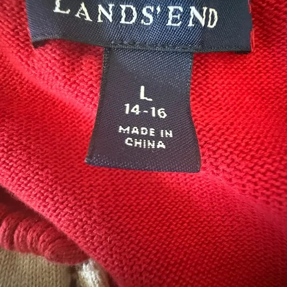 Lands End Red White Argyle Cardigan Size 14-16 Supima Cotton Button Front - Picture 2 of 6